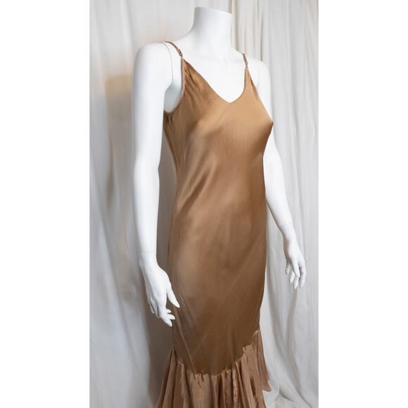 MES DESMOISELLES 'Marmalade' Silk Satin Bias Ruffled Maxi Gown FR 38 US 6 - Picture 4 of 13